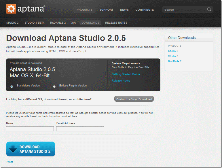 Aptana download not working